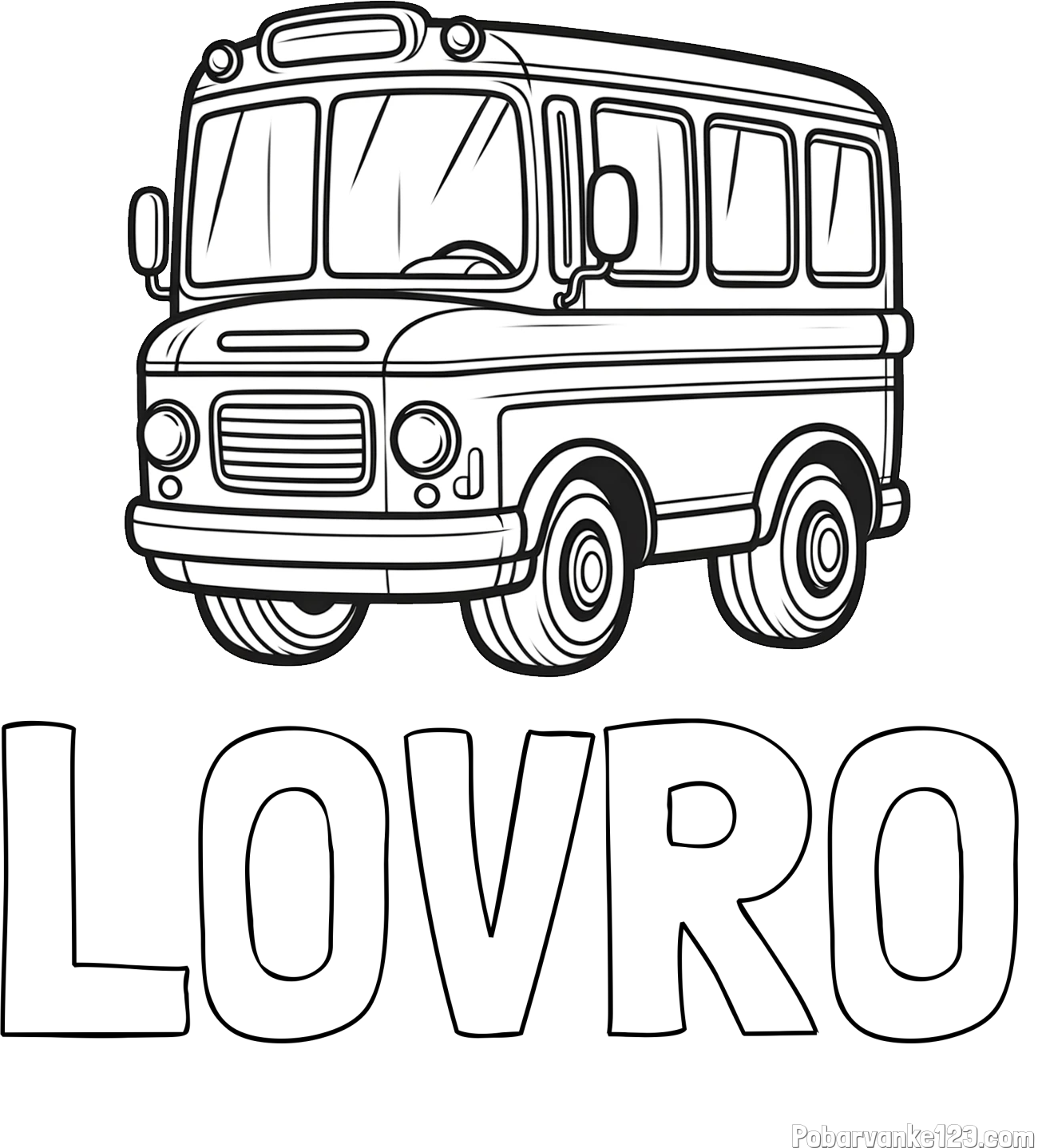 Pobarvanka imena LOVRO in pobarvanka majhnega avtobusa