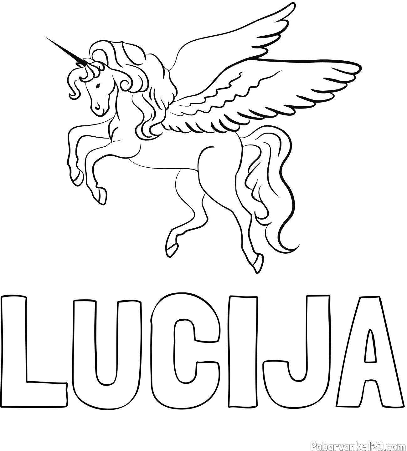 Pobarvanka imena LUCIJA in lepa pobarvanka samoroga