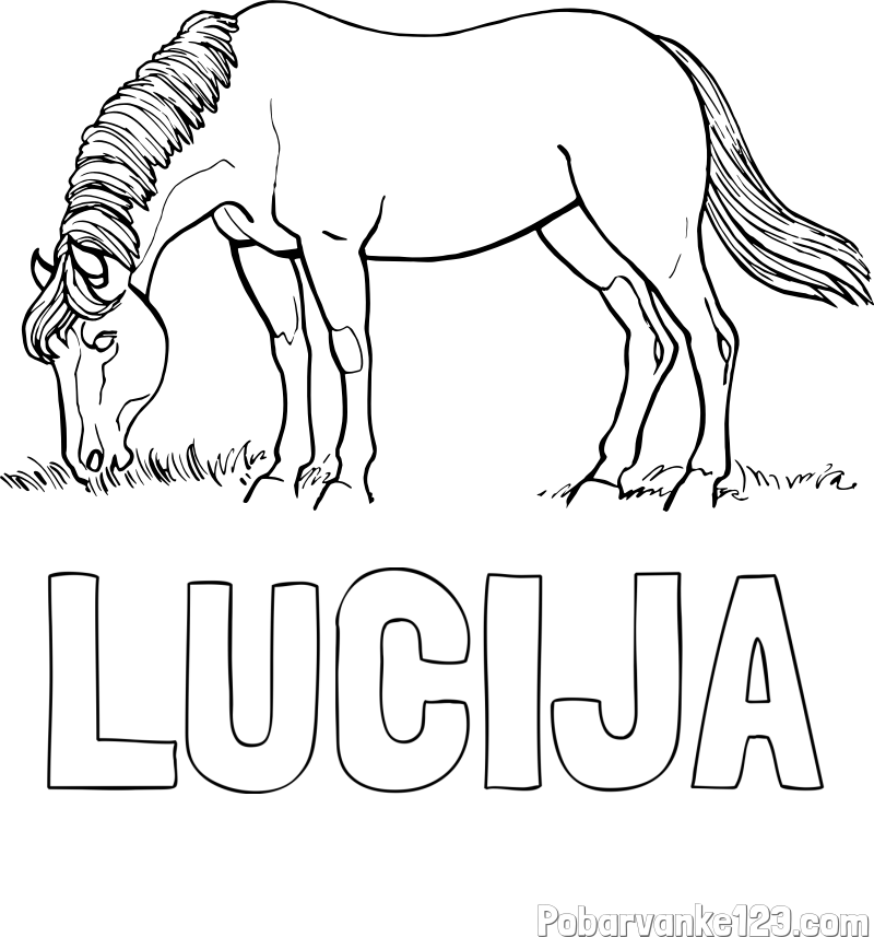 Pobarvanka imena LUCIJA in pobarvanka konja med pašo