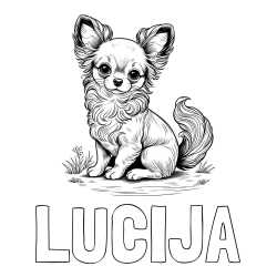 Online izdelana pobarvanka - Pobarvanka imena LUCIJA in pobarvanka ljubke čivave