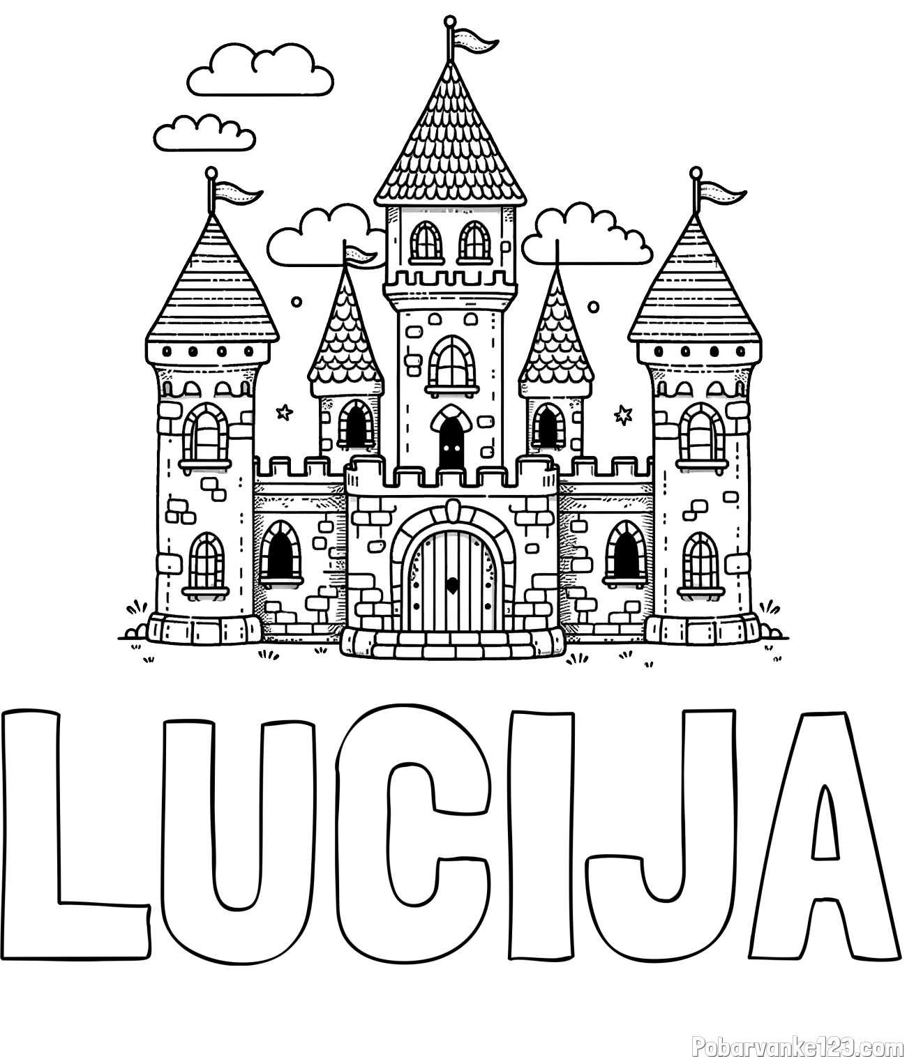 Pobarvanka imena LUCIJA in pobarvnaka velikega gradu