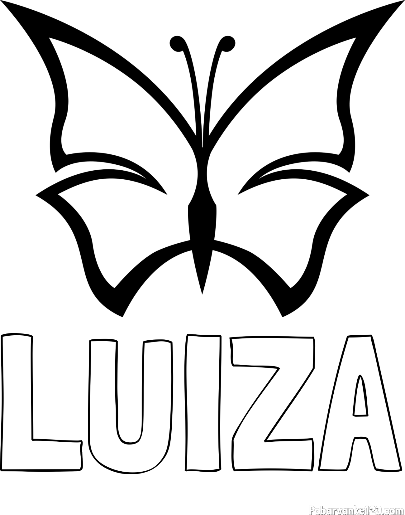 Pobarvanka imena LUIZA in otroška pobarvanka metulja