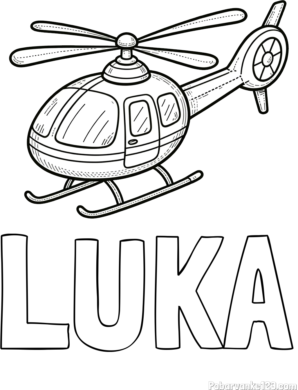 Pobarvanka imena LUKA in pobarvanka manjšega helikopterja