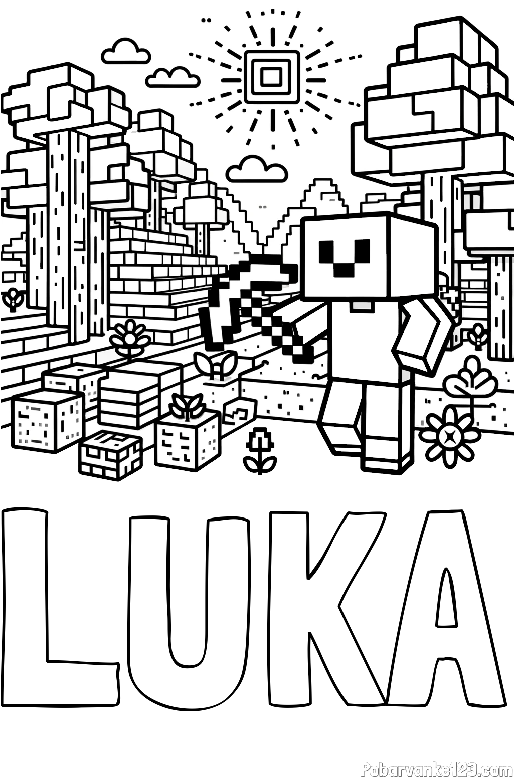 Pobarvanka imena LUKA in pobarvanka Minecraft sveta