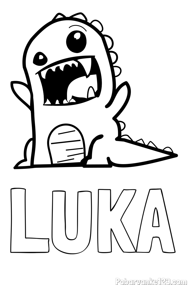 Pobarvanka imena LUKA in pobarvanka strašnega dinozavra