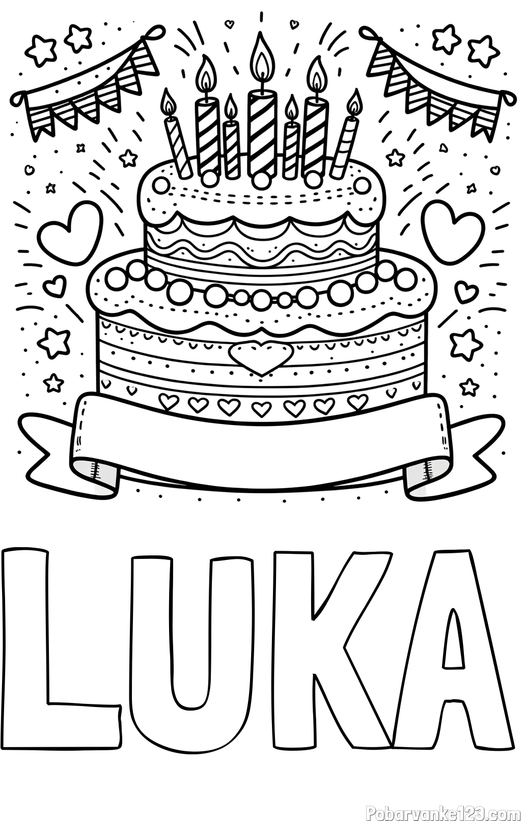 Pobarvanka imena LUKA in pobarvanka velike torte za rojstni dan
