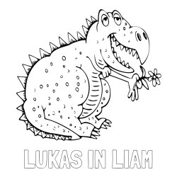 Online izdelana pobarvanka - Pobarvanka imena LUKAS IN LIAM in pobarvanka veselega dinozavra