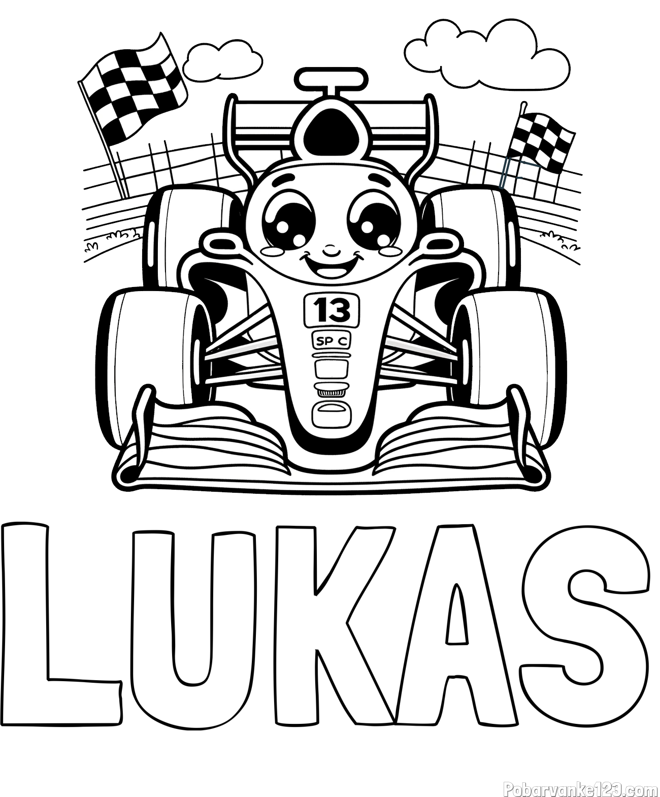 Pobarvanka imena LUKAS in otroška pobarvanka FORMULA 1