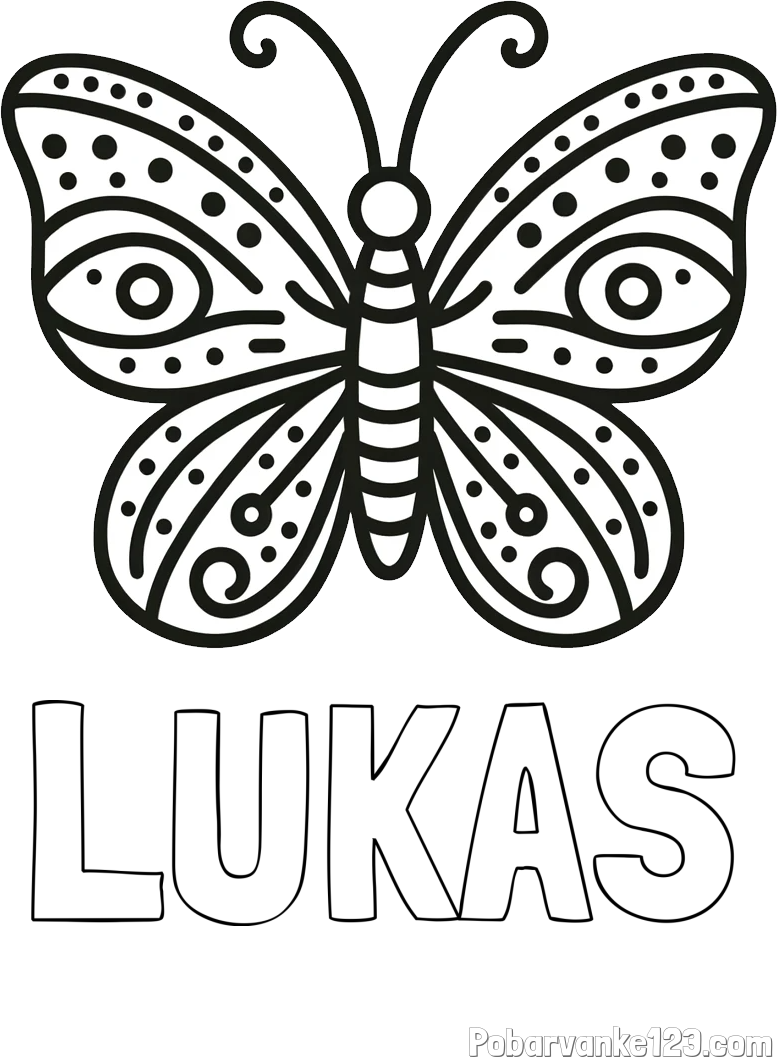 Pobarvanka imena LUKAS in preprosta pobarvanka metulja