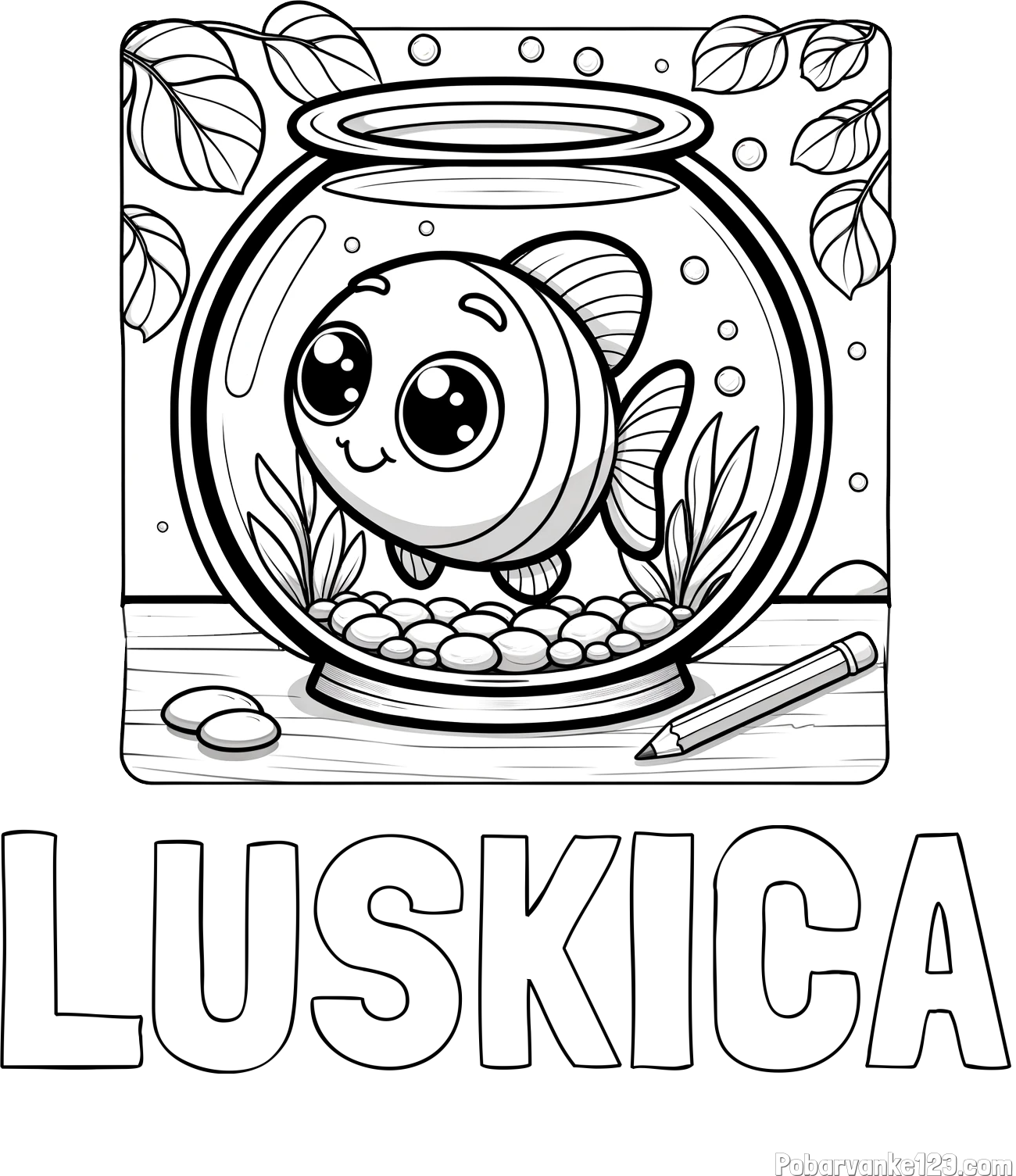 Pobarvanka imena LUSKICA in pobarvanka ljubke ribice