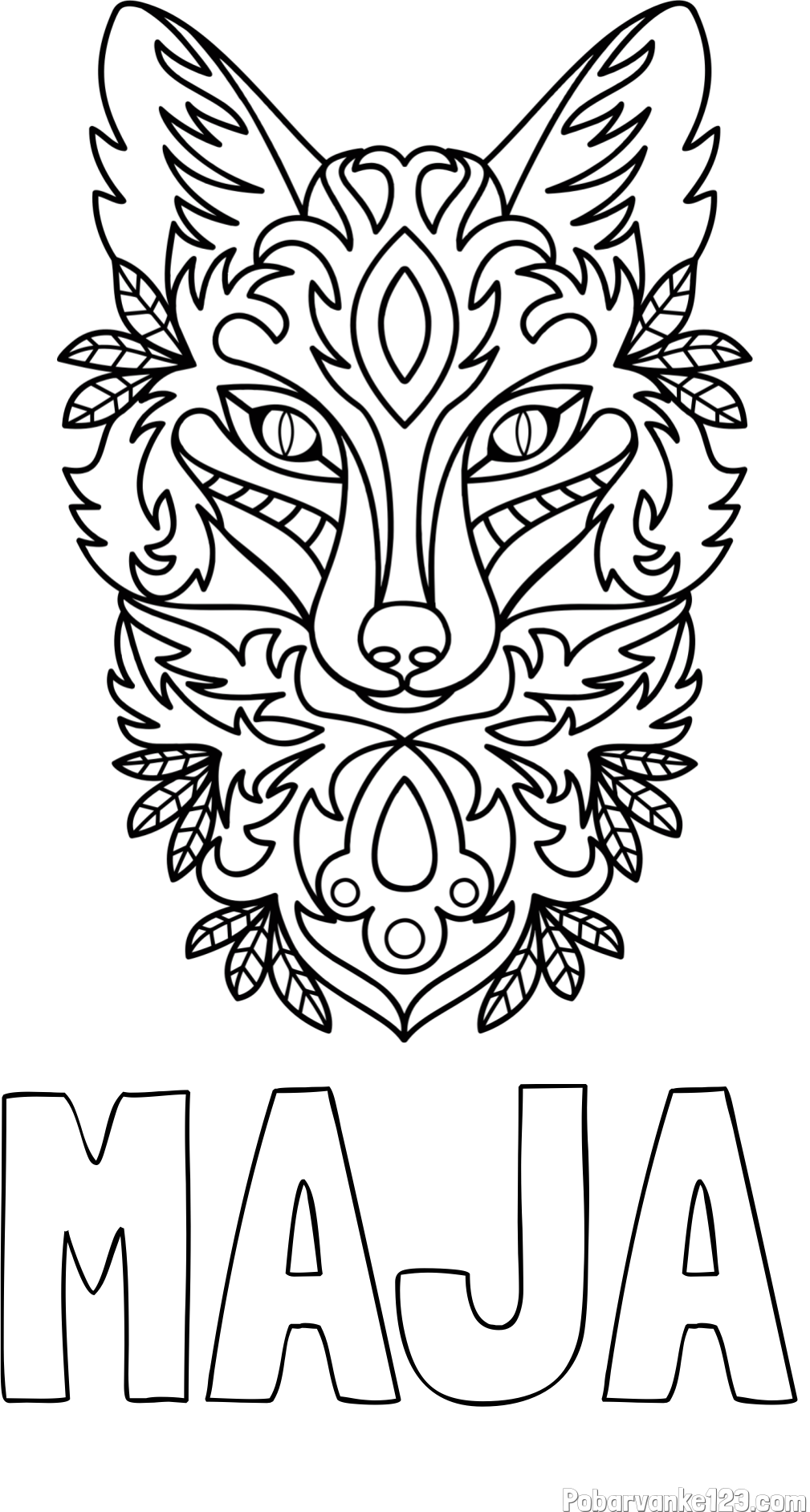 Pobarvanka imena MAJA in pobarvanka volka - mandale