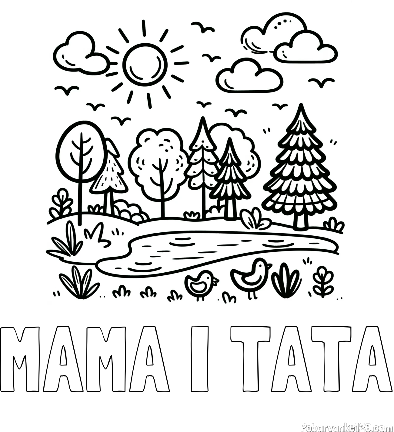 Pobarvanka imena MAMA I TATA in preprosta otroška pobarvanka narave