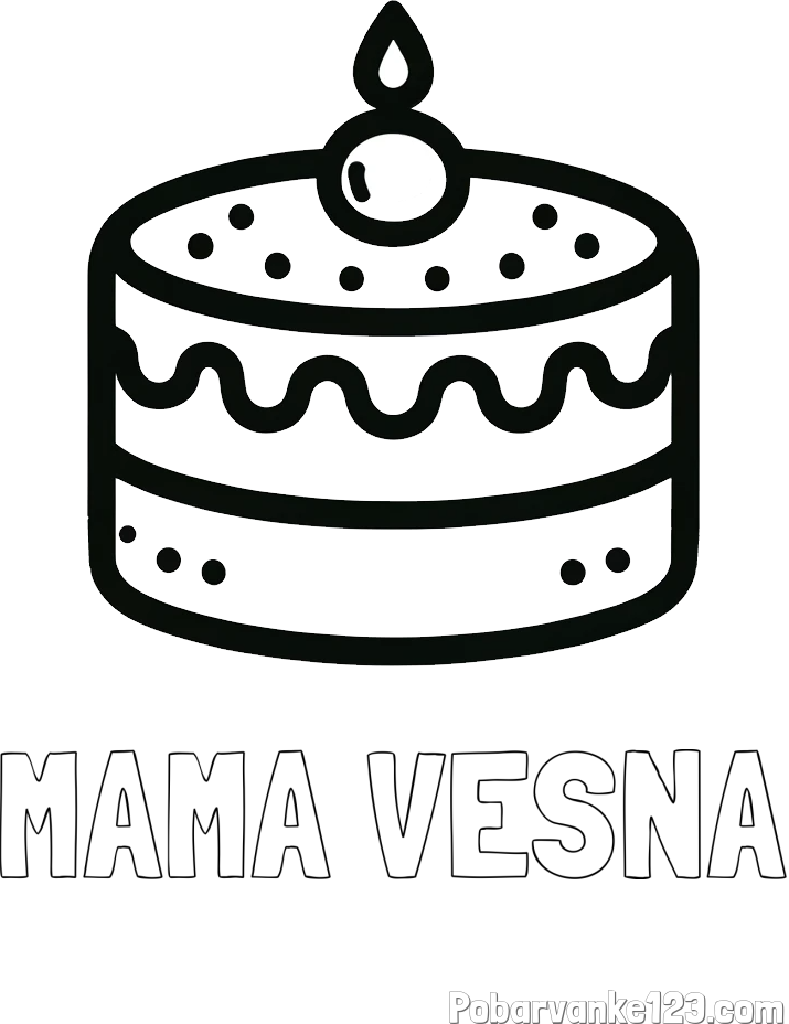 Pobarvanka imena MAMA VESNA in otroška pobarvanka majhne torte