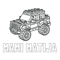 Online izdelana pobarvanka - Pobarvanka imena MAMI MATIJA in pobarvanka džipa sestavljenega iz LEGO kock