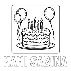 Online izdelana pobarvanka - Pobarvanka imena MAMI SABINA in pobarvanka torte za 5. rojstni dan