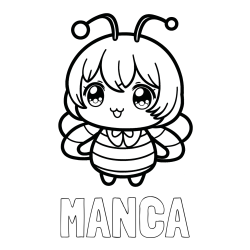 Online izdelana pobarvanka - Pobarvanka imena MANCA in pobarvanka čebelice v stilu anime