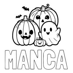 Online izdelana pobarvanka - Pobarvanka imena MANCA in pobarvanka duhca in buč za noč čarovnic