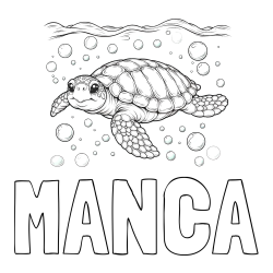 Online izdelana pobarvanka - Pobarvanka imena MANCA in pobarvanka želve v morju