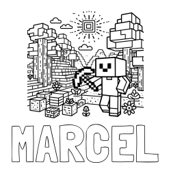 Online izdelana pobarvanka - Pobarvanka imena MARCEL in pobarvanka Minecraft sveta