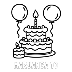 Online izdelana pobarvanka - Pobarvanka imena MARJANCA 10 in pobarvanka velike rojstnodnevne torte