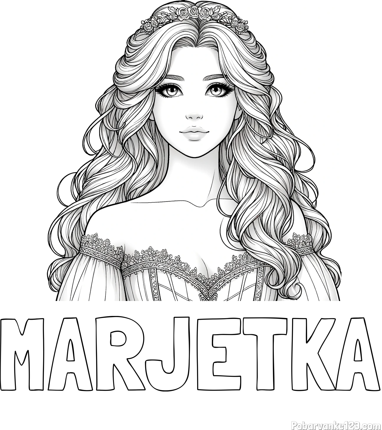 Pobarvanka imena MARJETKA in pobarvanka lepe princese