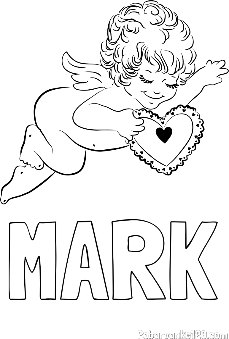 Pobarvanka imena MARK in pobarvanka angela s srčkom