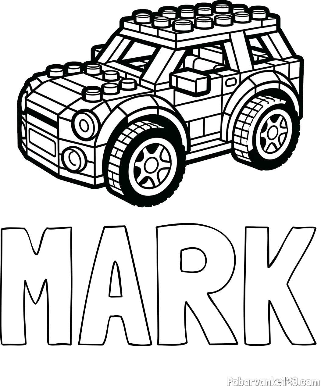 Pobarvanka imena MARK in pobarvanka avtomobila sestavljenega iz LEGO kock