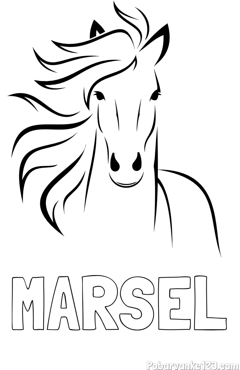 Pobarvanka imena MARSEL in lepa pobarvanka konja
