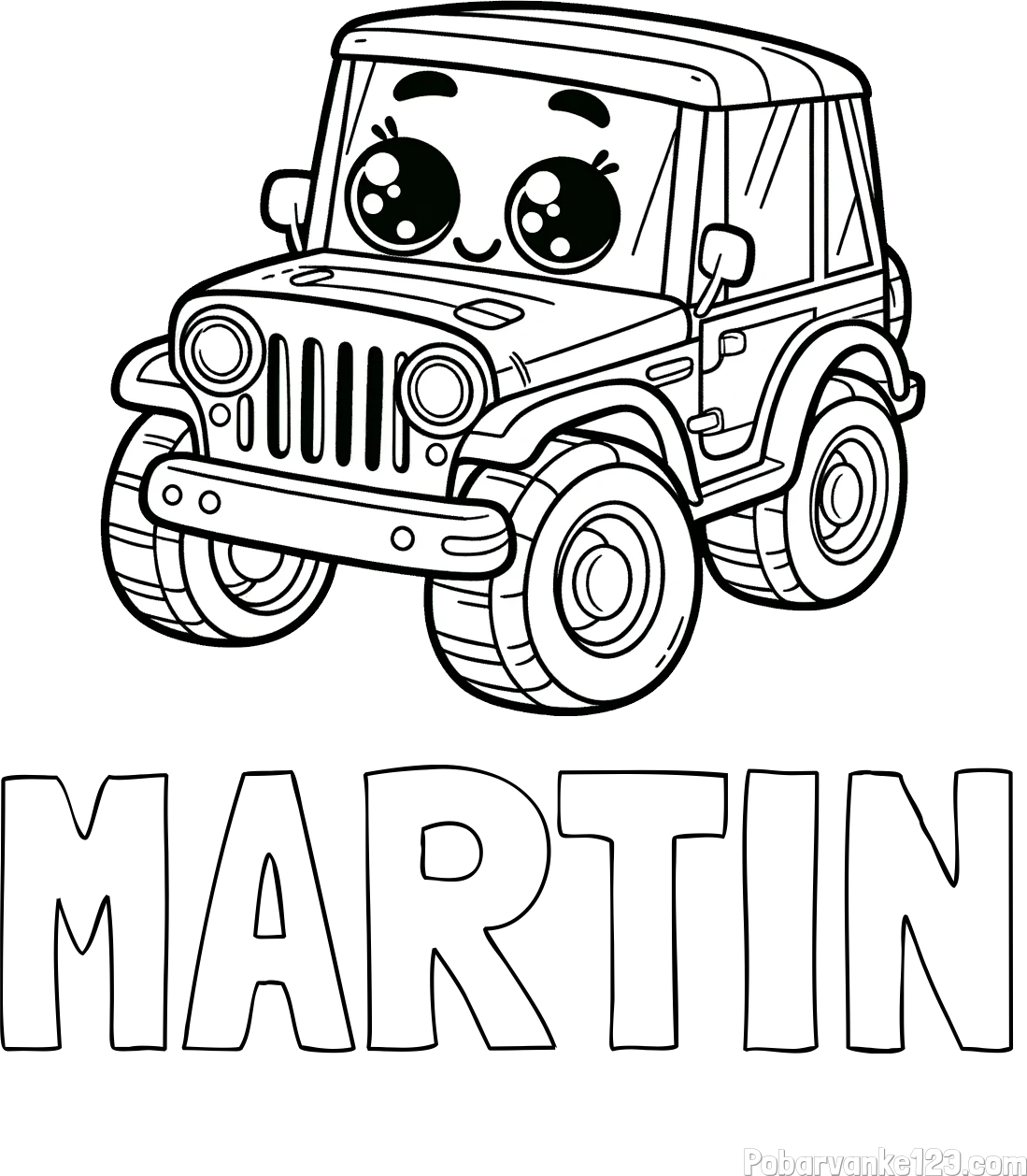Pobarvanka imena MARTIN in otroška pobarvanka jeep-a