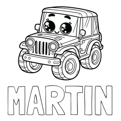 Pobarvanka imena MARTIN in otroška pobarvanka jeep-a