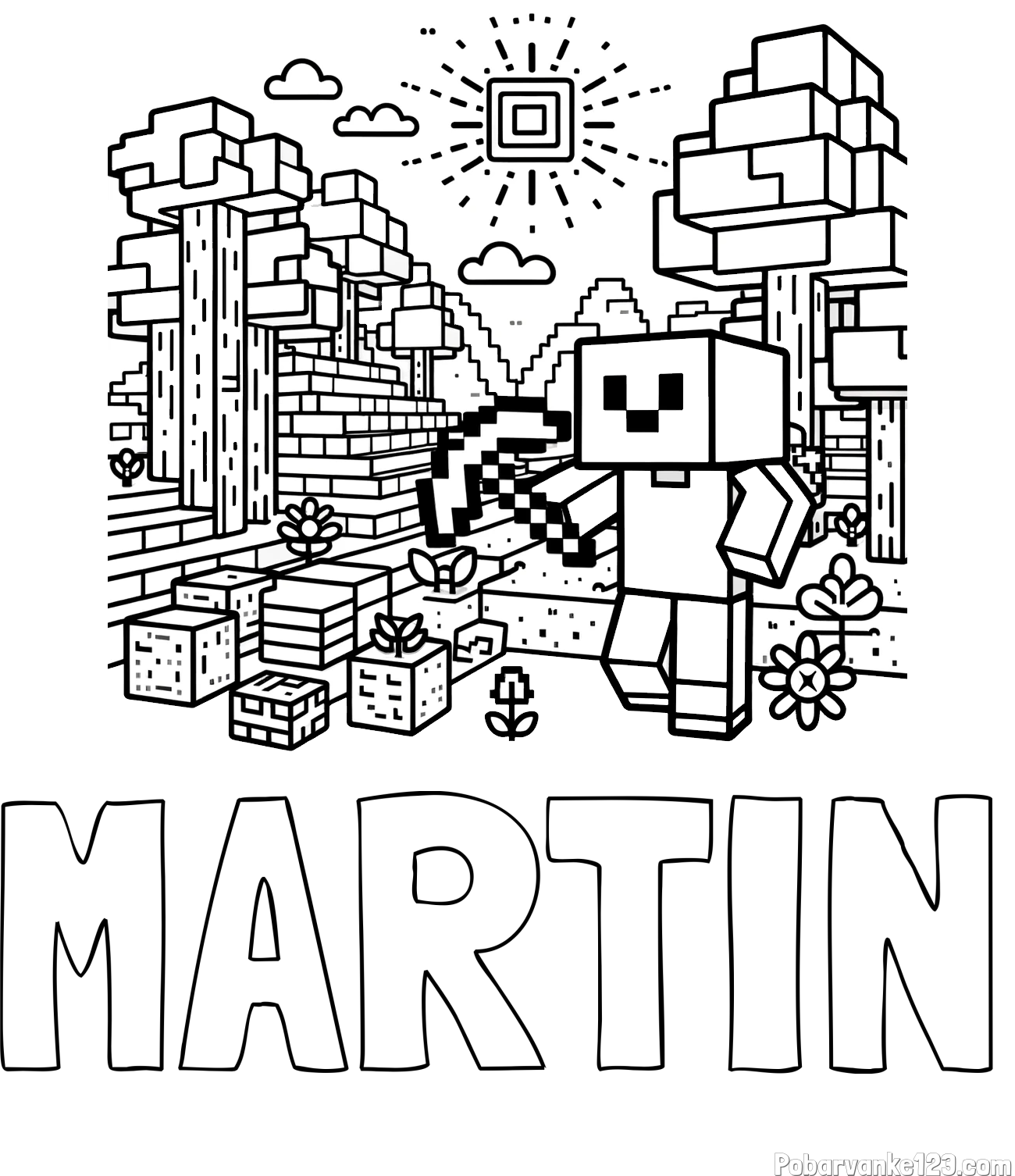 Pobarvanka imena MARTIN in pobarvanka Minecraft sveta