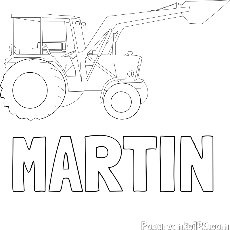 Pobarvanka imena MARTIN in traktor 2