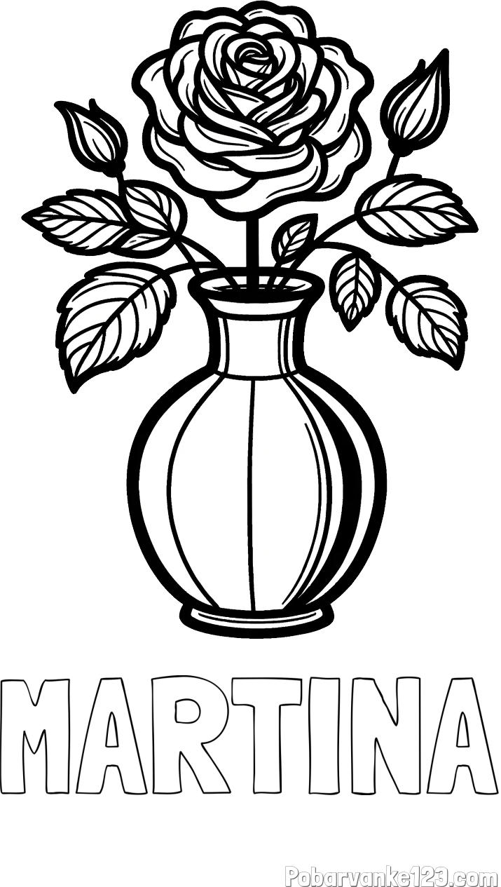 Pobarvanka imena MARTINA in pobarvanka čudovite vrtnice v vazi