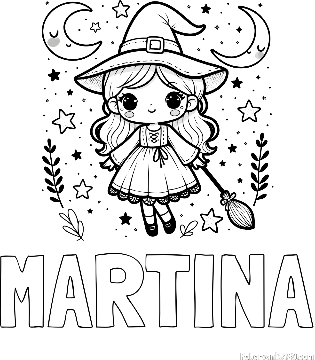 Pobarvanka imena MARTINA in pobarvanka prikupne čarovnice