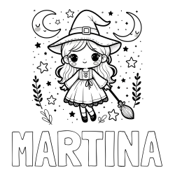 Online izdelana pobarvanka - Pobarvanka imena MARTINA in pobarvanka prikupne čarovnice