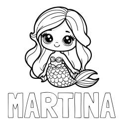 Online izdelana pobarvanka - Pobarvanka imena MARTINA in pobarvanka prikupne morske deklice
