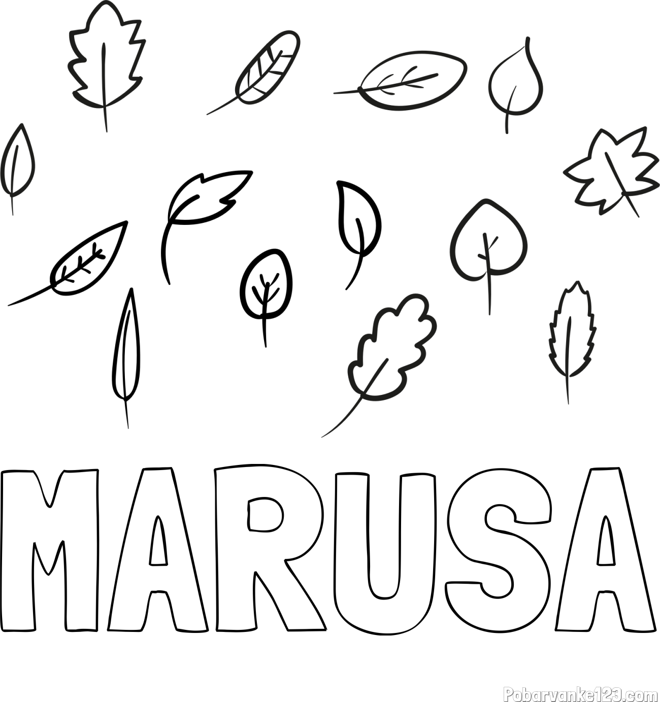 Pobarvanka imena MARUŠA in otroška pobarvanka listja