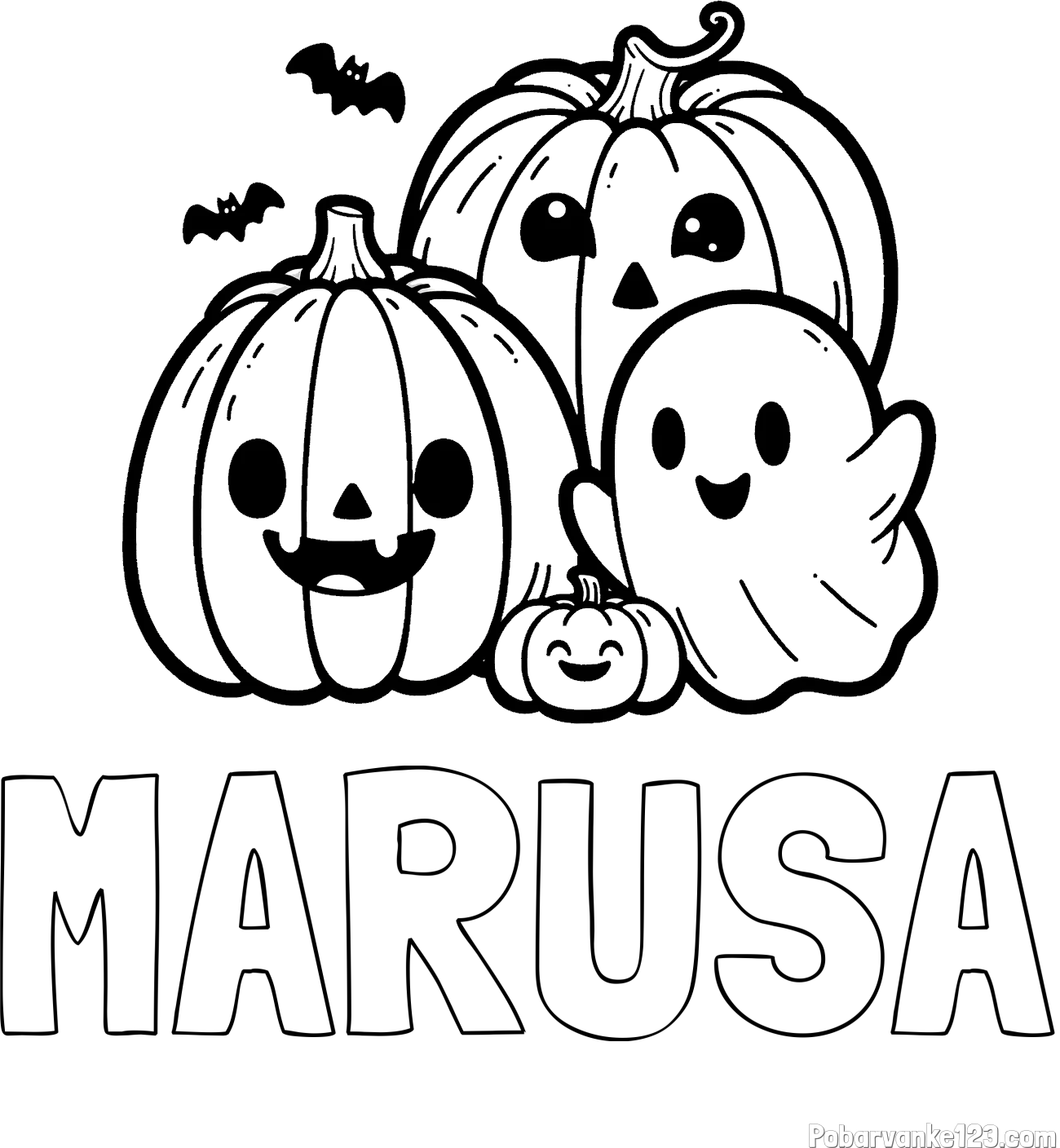 Pobarvanka imena MARUŠA in pobarvanka duhca in buč za noč čarovnic