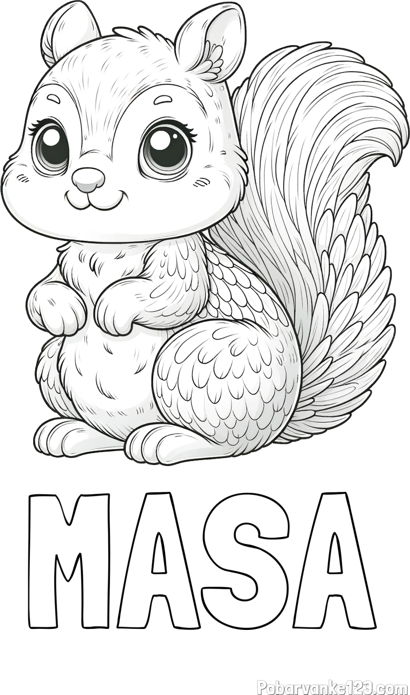 Pobarvanka imena MASA in pobarvanka ljubke in nasmejane veverice