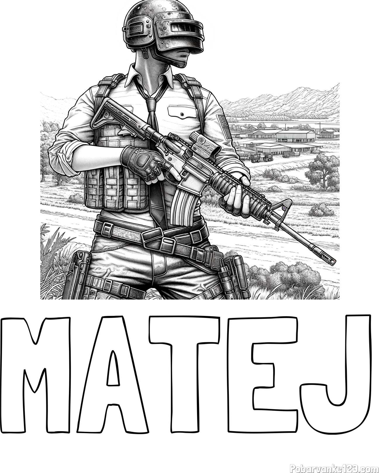 Pobarvanka imena MATEJ in PUBG pobarvanka za starejše