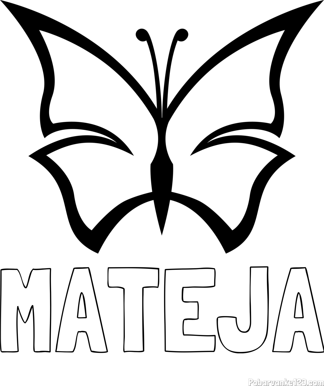 Pobarvanka imena MATEJA in otroška pobarvanka metulja