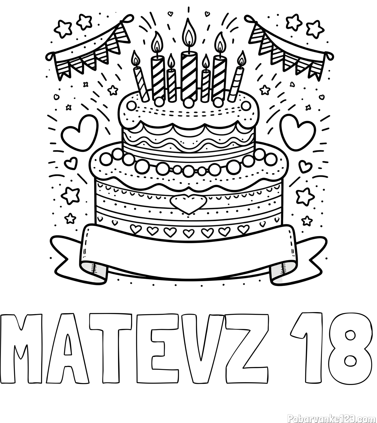 Pobarvanka imena MATEVŽ 18 in pobarvanka velike torte za rojstni dan
