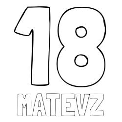 Online izdelana pobarvanka - Pobarvanka imena MATEVŽ in pobarvanka številke osemnajst (18)