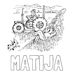 Online izdelana pobarvanka - Pobarvanka imena MATIJA in pobarvanka traktor