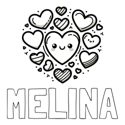 Online izdelana pobarvanka - Pobarvanka imena MELINA in pobarvanka srčkov