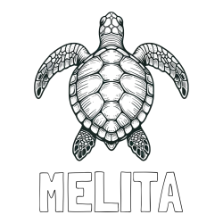 Online izdelana pobarvanka - Pobarvanka imena MELITA in enostavna pobarvanka želve
