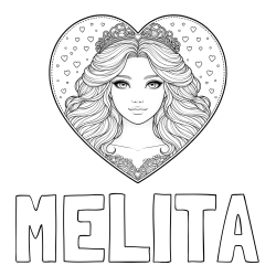 Online izdelana pobarvanka - Pobarvanka imena MELITA in pobarvanka ljubke princese v srčku