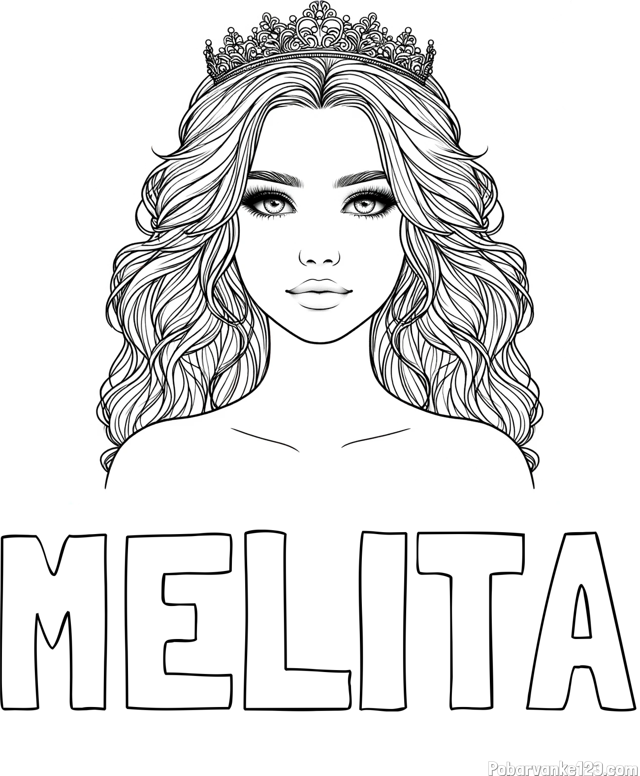 Pobarvanka imena MELITA in pobarvanka prikupne princeske