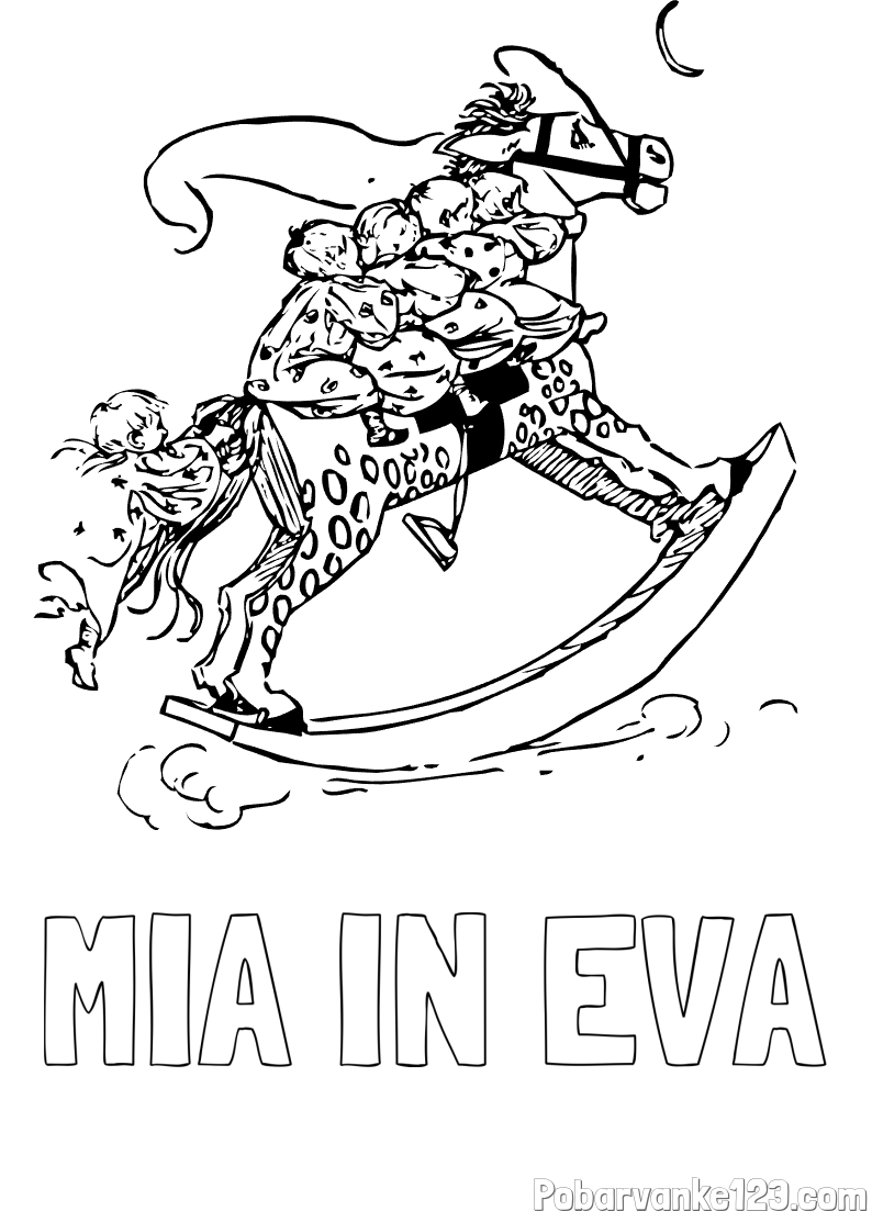 Pobarvanka imena MIA IN EVA in pobarvanka konjička z otroki