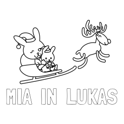 Online izdelana pobarvanka - Pobarvanka imena MIA  IN  LUKAS in božične sani